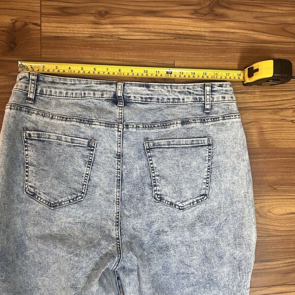 Y2K Acid Wash Rhinestone Cutout Jeans 18W Festival Baddie Distressed - Picture 7 of 11